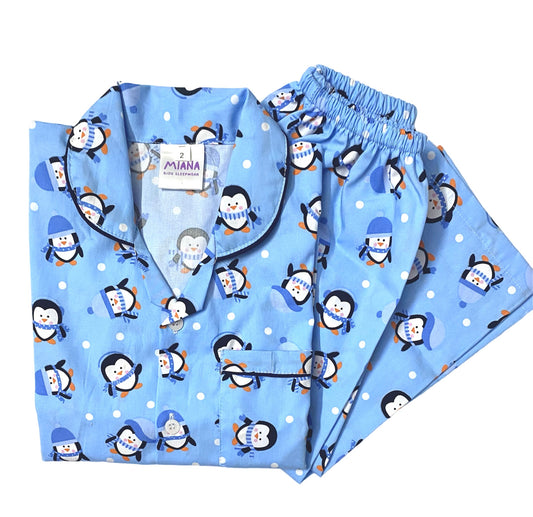 Penguin Print Night suit - Full Sleeve (Blue)