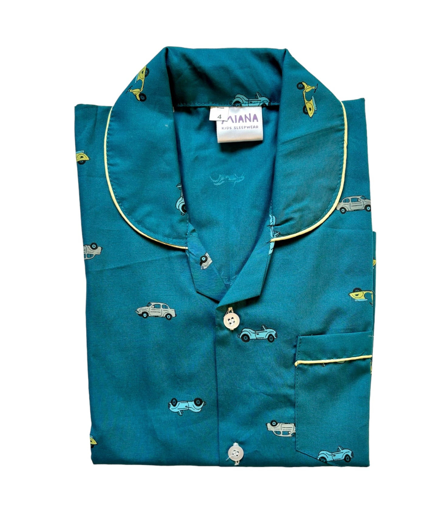 Car Print Night suit - Full Sleeve (Sea Blue)