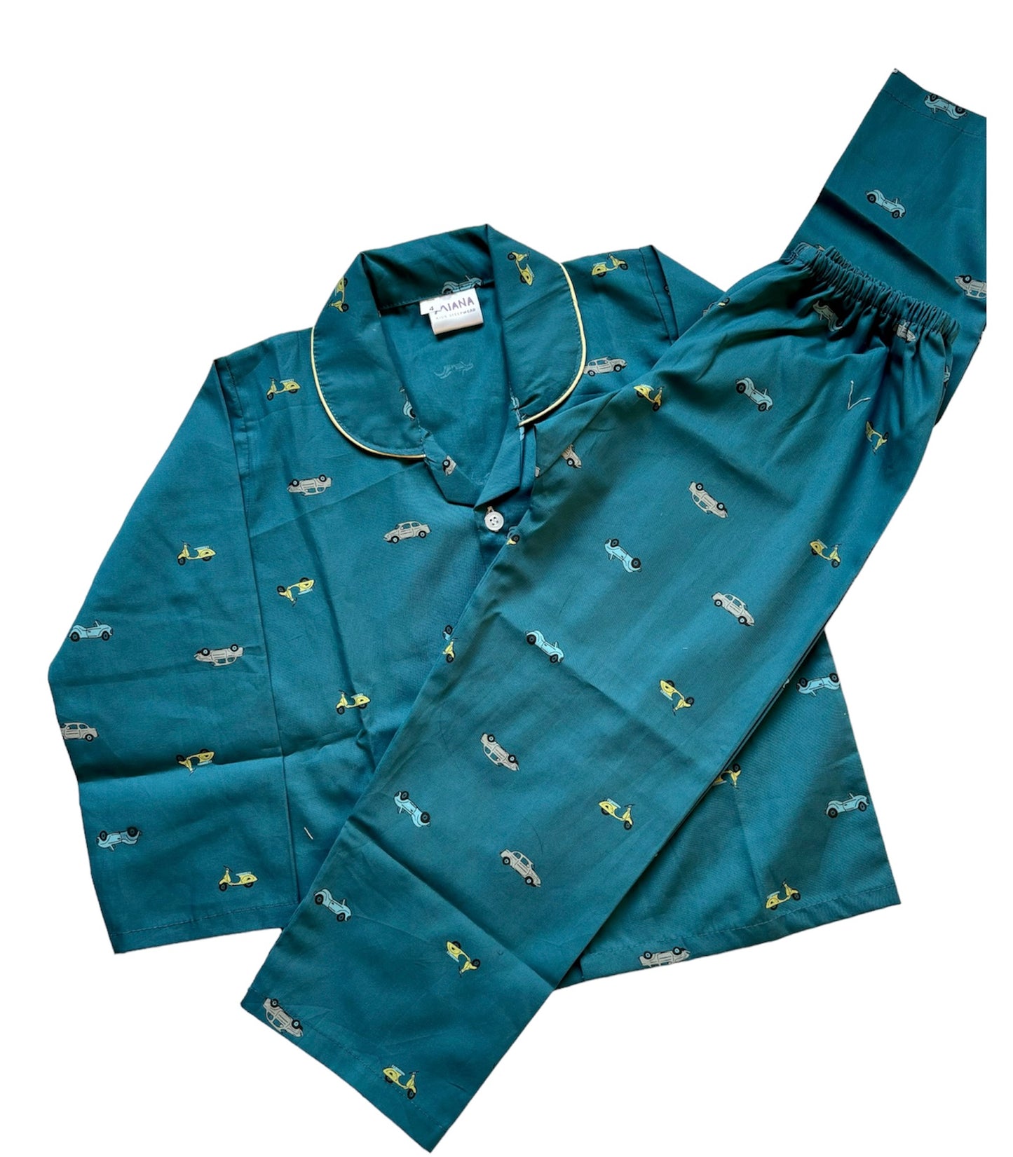 Car Print Night suit - Full Sleeve (Sea Blue)