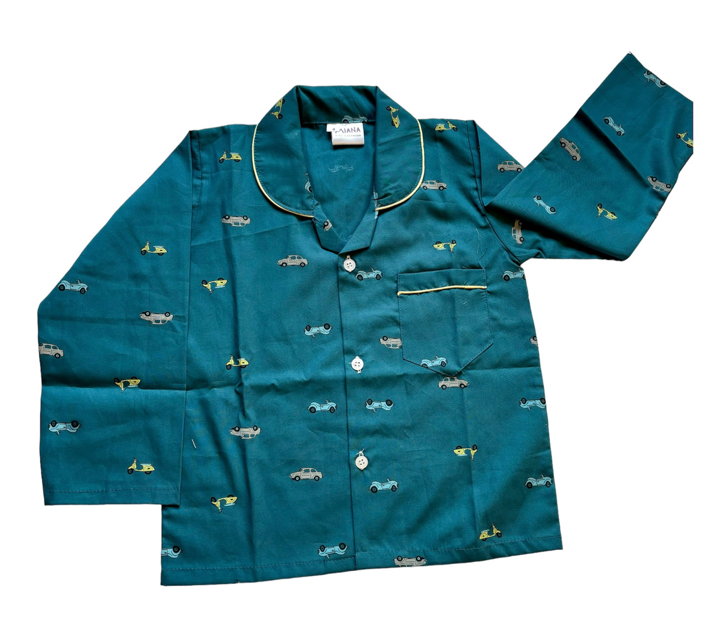 Car Print Night suit - Full Sleeve (Sea Blue)