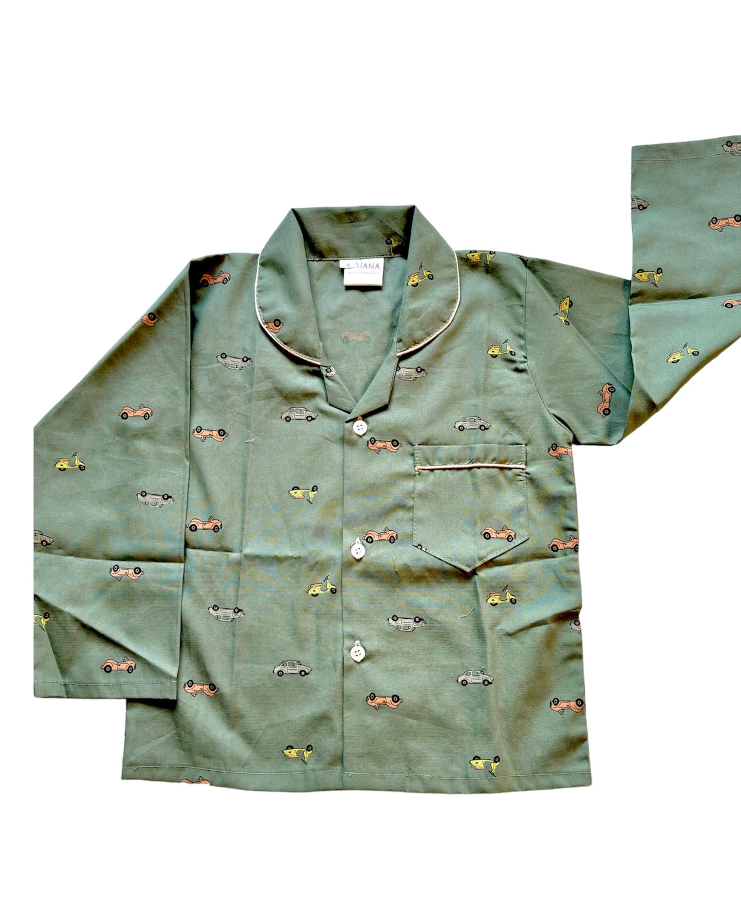 Car Print Night suit - Full Sleeve (Sea Green)