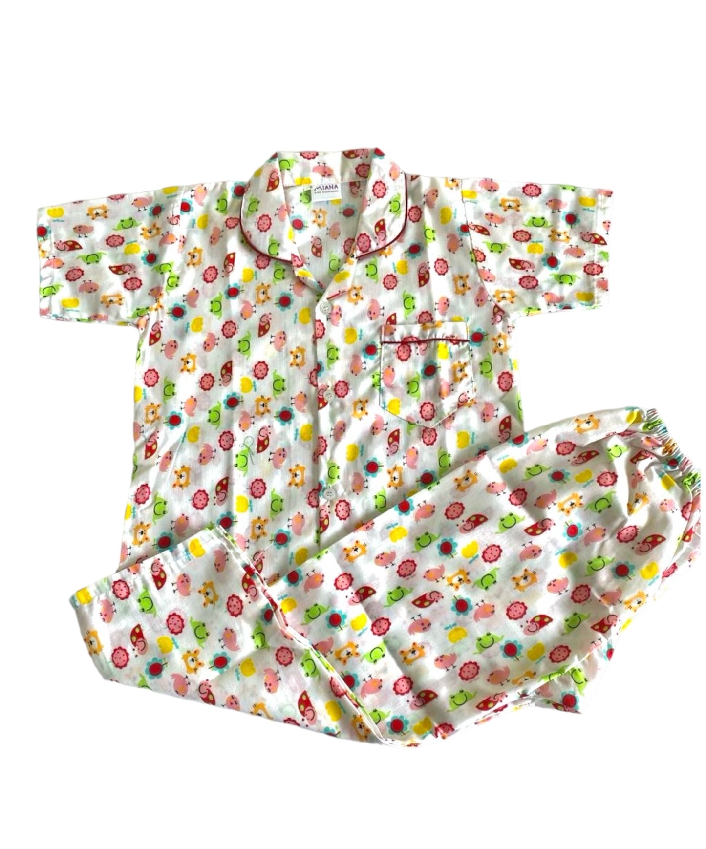 Colorful Birdy Print Night suit - Half Sleeve (White)