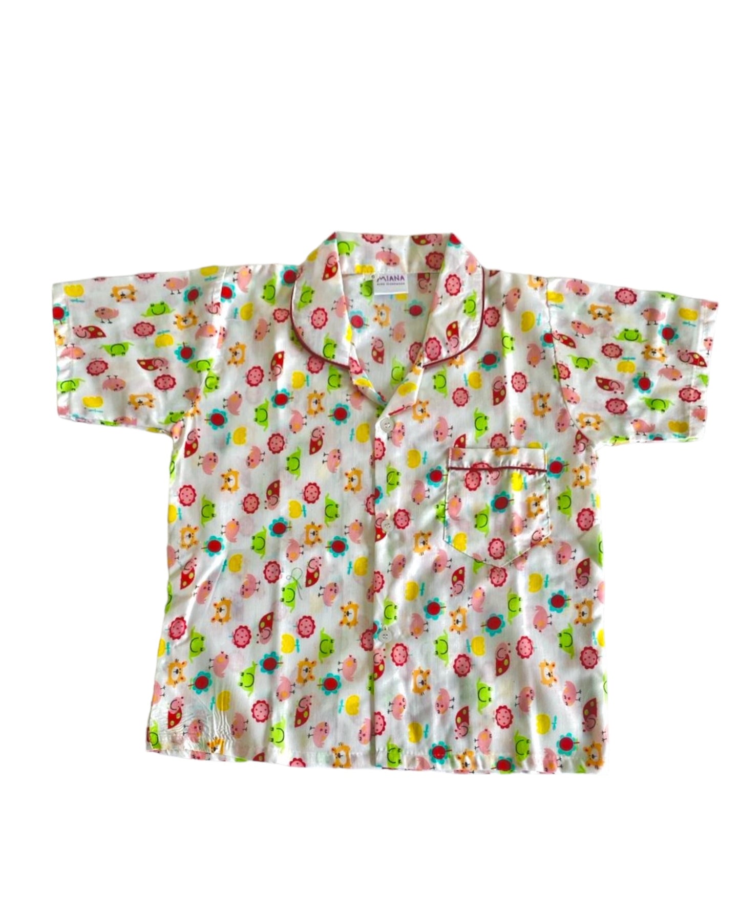 Colorful Birdy Print Night suit - Half Sleeve (White)